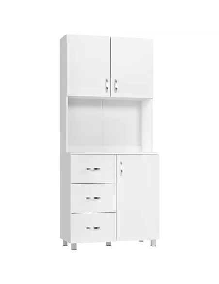 HOMCOM Free standing Kitchen Cupboard, Storage Cabinet with Doors and Sheleves, 3 drawers and Open Space, Adjustable Height Stor