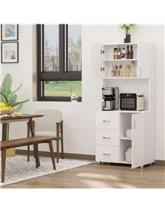 HOMCOM Free standing Kitchen Cupboard, Storage Cabinet with Doors and Sheleves, 3 drawers and Open Space, Adjustable Height Stor 2