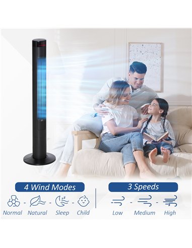HOMCOM 46" Oscillating Tower Fan with Remote Control, 12H Timer, 3 Speed, 4 Modes, Quiet Cooling Fans, Electric Floor Standing F