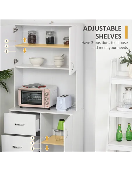 HOMCOM Free standing Kitchen Cupboard, Storage Cabinet with Doors and Sheleves, 3 drawers and Open Space, Adjustable Height Stor