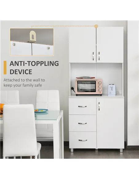 HOMCOM Free standing Kitchen Cupboard, Storage Cabinet with Doors and Sheleves, 3 drawers and Open Space, Adjustable Height Stor