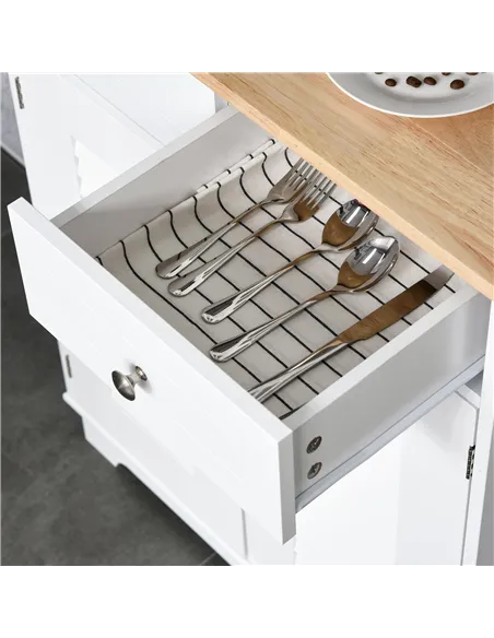 HOMCOM Modern Kitchen Cupboard, Louvered Kitchen Storage Cabinet with Framed Glass Doors and 2 Drawers, White