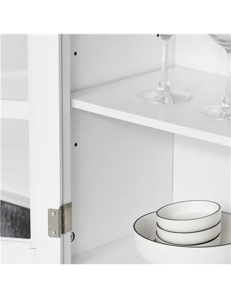 HOMCOM Modern Kitchen Cupboard, Louvered Kitchen Storage Cabinet with Framed Glass Doors and 2 Drawers, White