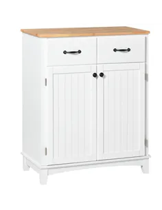 HOMCOM Modern Kitchen Cupboard, Wooden Storage Cabinet, Tableware Organizer with 2 Drawers for Living & Dining Room, White