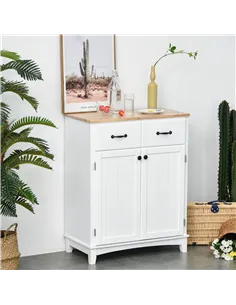 HOMCOM Modern Kitchen Cupboard, Wooden Storage Cabinet, Tableware Organizer with 2 Drawers for Living & Dining Room, White 2