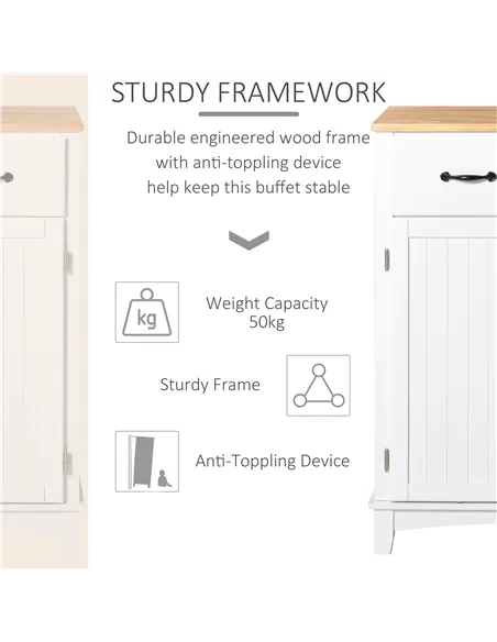 HOMCOM Modern Kitchen Cupboard, Wooden Storage Cabinet, Tableware Organizer with 2 Drawers for Living & Dining Room, White
