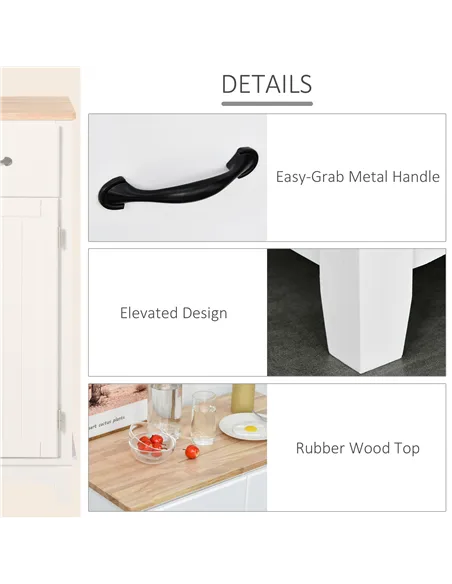 HOMCOM Modern Kitchen Cupboard, Wooden Storage Cabinet, Tableware Organizer with 2 Drawers for Living & Dining Room, White