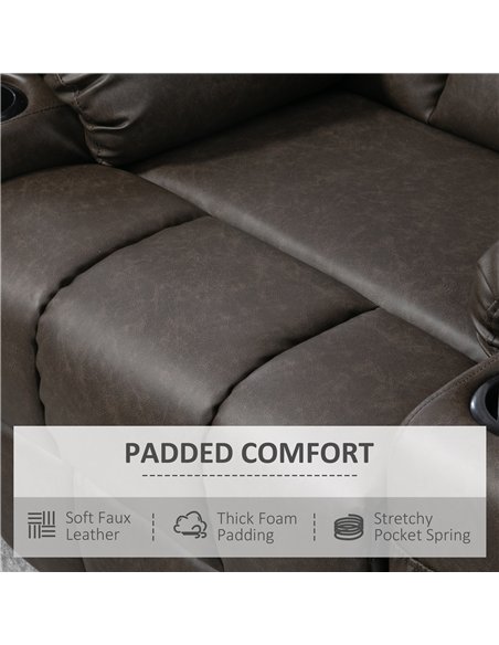 HOMCOM Manual Reclining Chair, Recliner Armchair with Faux Leather, Footrest, Cup Holders, 86x93x102cm, Brown