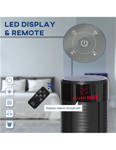 HOMCOM 46" Oscillating Tower Fan with Remote Control, 12H Timer, 3 Speed, 4 Modes, Quiet Cooling Fans, Electric Floor Standing F