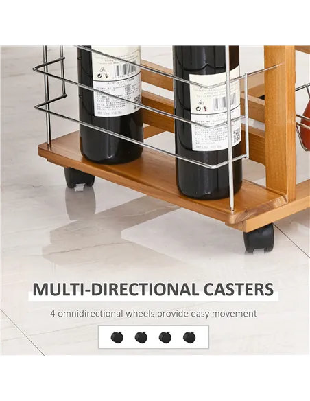HOMCOM Rolling Kitchen Cart, Utility Storage Cart with 4 Basket Drawers & Side Racks, Wheels for Dining Room, Brown