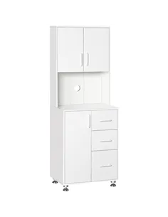 HOMCOM Modern Kitchen Cupboard with Storage Cabinets, 3 Drawers and Open Countertop for Living Room, White