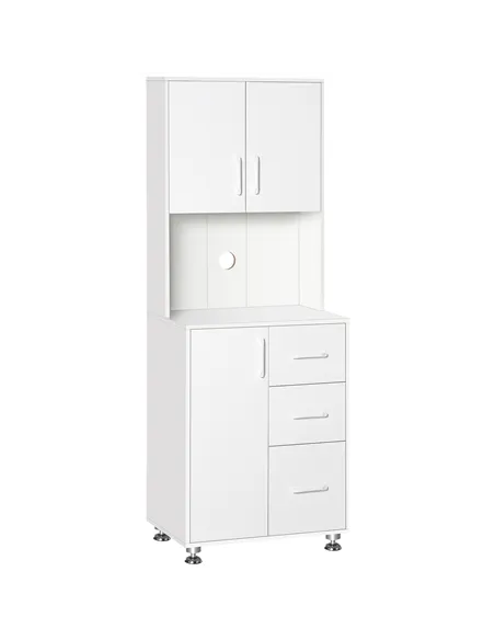 HOMCOM Modern Kitchen Cupboard with Storage Cabinets, 3 Drawers and Open Countertop for Living Room, White