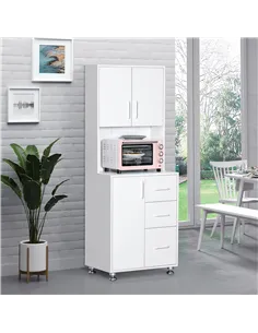 HOMCOM Modern Kitchen Cupboard with Storage Cabinets, 3 Drawers and Open Countertop for Living Room, White 2