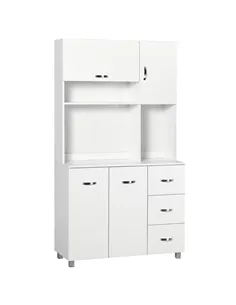 HOMCOM Kitchen Cupboard, 183cm Tall Storage Cabinet with Countertop, Sideboard with 3 Small Drawers, Flip Up Top Door, 3 Cabinet
