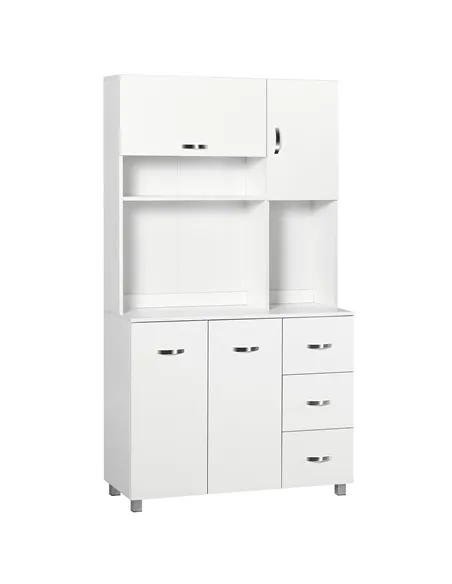 HOMCOM Kitchen Cupboard, 183cm Tall Storage Cabinet with Countertop, Sideboard with 3 Small Drawers, Flip Up Top Door, 3 Cabinet