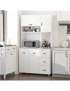 HOMCOM Kitchen Cupboard, 183cm Tall Storage Cabinet with Countertop, Sideboard with 3 Small Drawers, Flip Up Top Door, 3 Cabinet 2