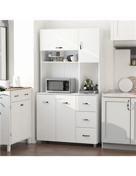 HOMCOM Kitchen Cupboard, 183cm Tall Storage Cabinet with Countertop, Sideboard with 3 Small Drawers, Flip Up Top Door, 3 Cabinet