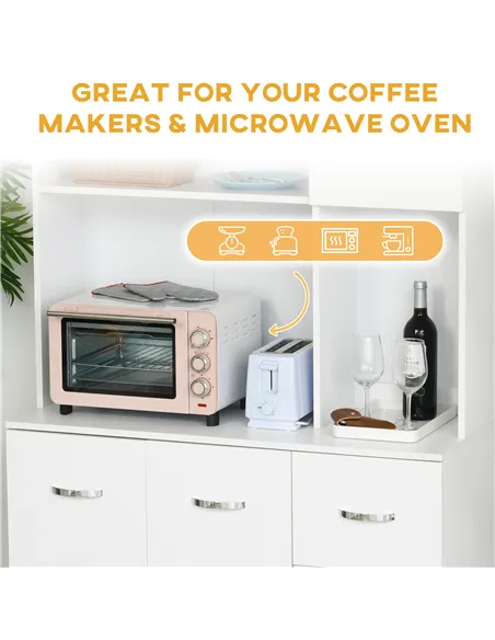 HOMCOM Kitchen Cupboard, 183cm Tall Storage Cabinet with Countertop, Sideboard with 3 Small Drawers, Flip Up Top Door, 3 Cabinet