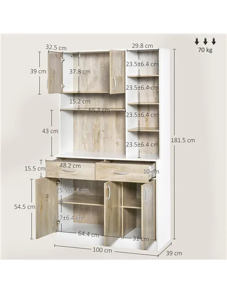 HOMCOM Kitchen Cupboard Sideboard Storage Cabinet Unit with Counter Top, Adjustable Shelves, Drawers for Dining Room, Living Roo