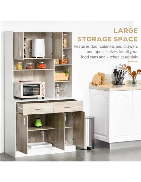 HOMCOM Kitchen Cupboard Sideboard Storage Cabinet Unit with Counter Top, Adjustable Shelves, Drawers for Dining Room, Living Roo