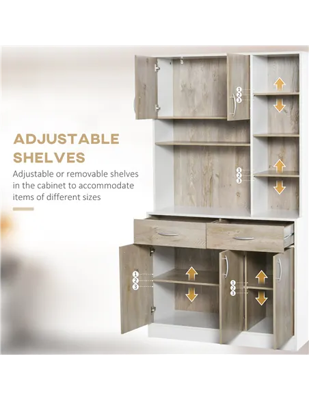 HOMCOM Kitchen Cupboard Sideboard Storage Cabinet Unit with Counter Top, Adjustable Shelves, Drawers for Dining Room, Living Roo