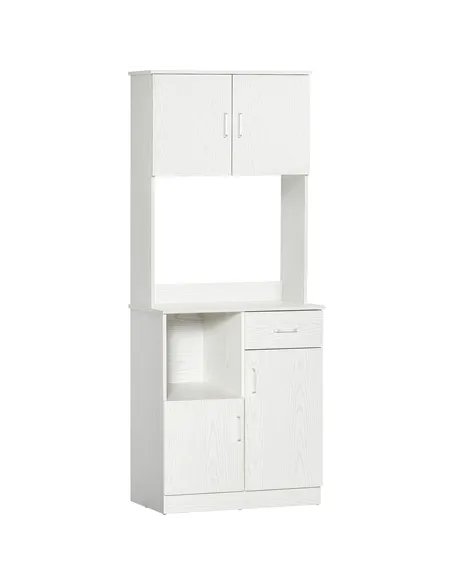 HOMCOM Freestanding Kitchen Cupboard, Modern Kitchen Storage Cabinet with Doors, Microwave Counter and Adjustable Shelves, White