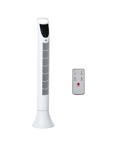 HOMCOM 36'' Freestanding Tower Fan, 3 Speed 3 Mode, 7.5h Timer, 70 Degree Oscillation, LED Panel, 5M Remote Controller, White