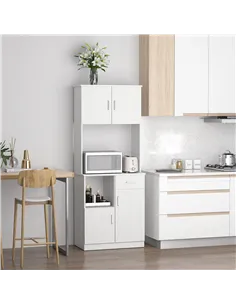 HOMCOM Freestanding Kitchen Cupboard, Modern Kitchen Storage Cabinet with Doors, Microwave Counter and Adjustable Shelves, White 2