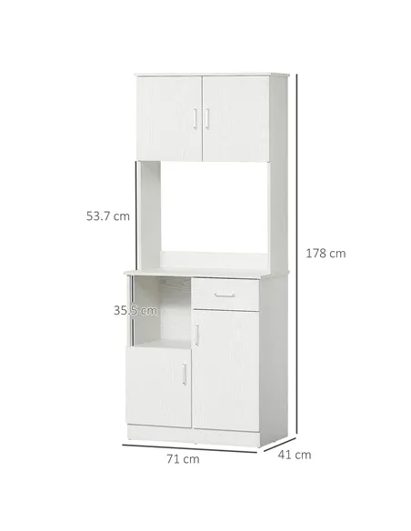 HOMCOM Freestanding Kitchen Cupboard, Modern Kitchen Storage Cabinet with Doors, Microwave Counter and Adjustable Shelves, White