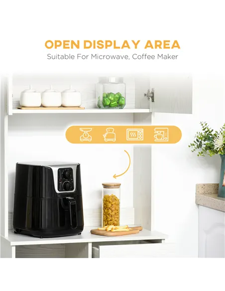 HOMCOM Freestanding Kitchen Cupboard, Modern Kitchen Storage Cabinet with Doors, Microwave Counter and Adjustable Shelves, White