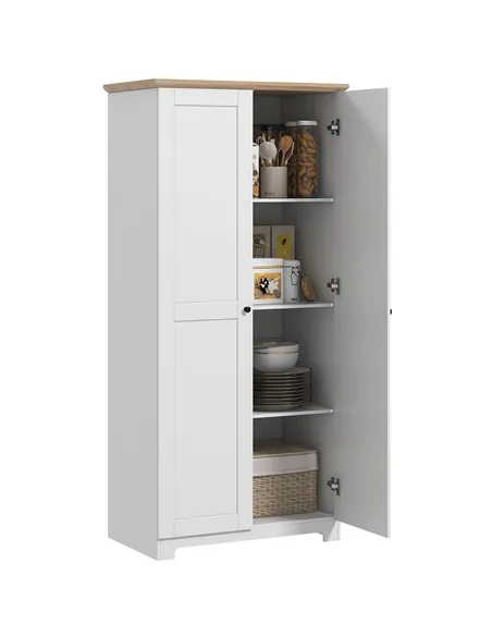 HOMCOM 172cm Kitchen Cupboard, Freestanding Storage Cabinet with Doors and Shelves, Modern 2-Door Kitchen Pantry Cupboard for Di