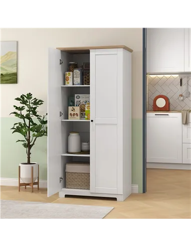 HOMCOM 172cm Kitchen Cupboard, Freestanding Storage Cabinet with Doors and Shelves, Modern 2-Door Kitchen Pantry Cupboard for Di
