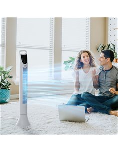 HOMCOM 36'' Freestanding Tower Fan, 3 Speed 3 Mode, 7.5h Timer, 70 Degree Oscillation, LED Panel, 5M Remote Controller, White 2