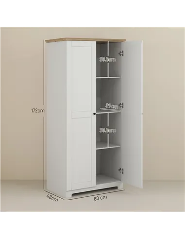 HOMCOM 172cm Kitchen Cupboard, Freestanding Storage Cabinet with Doors and Shelves, Modern 2-Door Kitchen Pantry Cupboard for Di