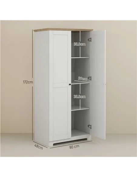 HOMCOM 172cm Kitchen Cupboard, Freestanding Storage Cabinet with Doors and Shelves, Modern 2-Door Kitchen Pantry Cupboard for Di