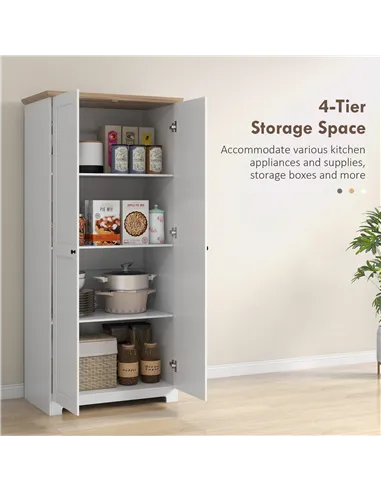 HOMCOM 172cm Kitchen Cupboard, Freestanding Storage Cabinet with Doors and Shelves, Modern 2-Door Kitchen Pantry Cupboard for Di