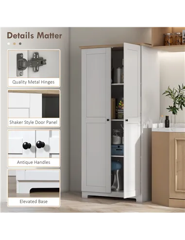 HOMCOM 172cm Kitchen Cupboard, Freestanding Storage Cabinet with Doors and Shelves, Modern 2-Door Kitchen Pantry Cupboard for Di