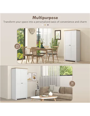 HOMCOM 172cm Kitchen Cupboard, Freestanding Storage Cabinet with Doors and Shelves, Modern 2-Door Kitchen Pantry Cupboard for Di