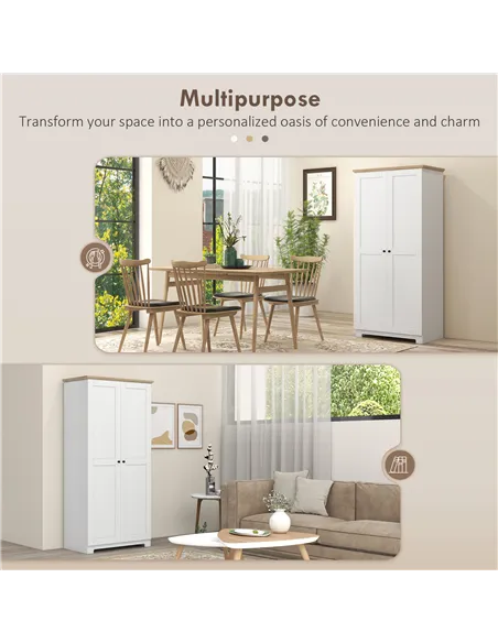 HOMCOM 172cm Kitchen Cupboard, Freestanding Storage Cabinet with Doors and Shelves, Modern 2-Door Kitchen Pantry Cupboard for Di