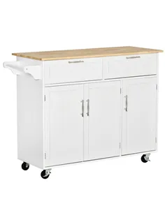 HOMCOM Kitchen Island Utility Cart, with 2 Storage Drawers & Cabinets for Dining Room, White