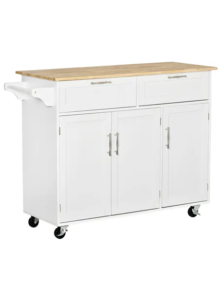 HOMCOM Kitchen Island Utility Cart, with 2 Storage Drawers & Cabinets for Dining Room, White