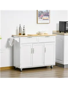 HOMCOM Kitchen Island Utility Cart, with 2 Storage Drawers & Cabinets for Dining Room, White 2