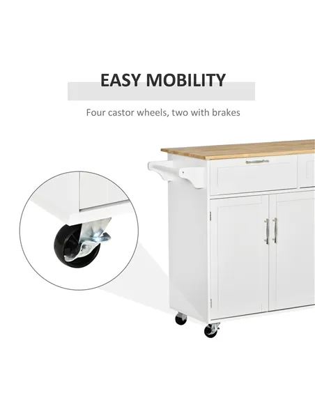 HOMCOM Kitchen Island Utility Cart, with 2 Storage Drawers & Cabinets for Dining Room, White
