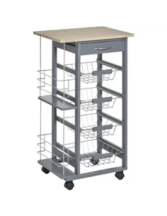 HOMCOM Rolling Kitchen Cart, Utility Storage Cart with 4 Basket Drawers & Side Racks, Wheels for Dining Room, Grey