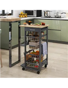 HOMCOM Rolling Kitchen Cart, Utility Storage Cart with 4 Basket Drawers & Side Racks, Wheels for Dining Room, Grey 2