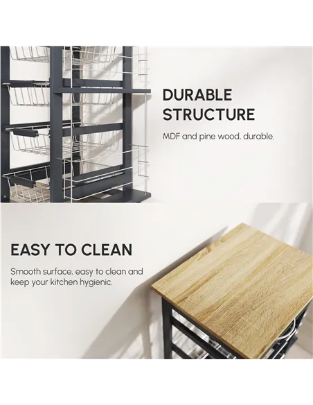 HOMCOM Rolling Kitchen Cart, Utility Storage Cart with 4 Basket Drawers & Side Racks, Wheels for Dining Room, Grey