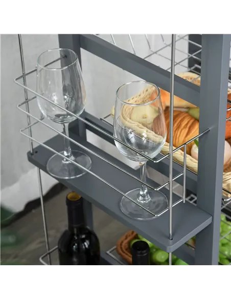 HOMCOM Rolling Kitchen Cart, Utility Storage Cart with 4 Basket Drawers & Side Racks, Wheels for Dining Room, Grey