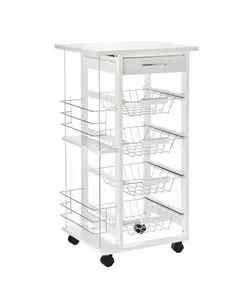 HOMCOM Rolling Kitchen Cart, Utility Storage Cart with 4 Basket Drawers & Side Racks, Wheels for Dining Room, White