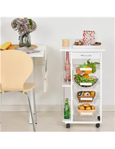 HOMCOM Rolling Kitchen Cart, Utility Storage Cart with 4 Basket Drawers & Side Racks, Wheels for Dining Room, White 2