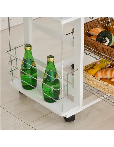 HOMCOM Rolling Kitchen Cart, Utility Storage Cart with 4 Basket Drawers & Side Racks, Wheels for Dining Room, White